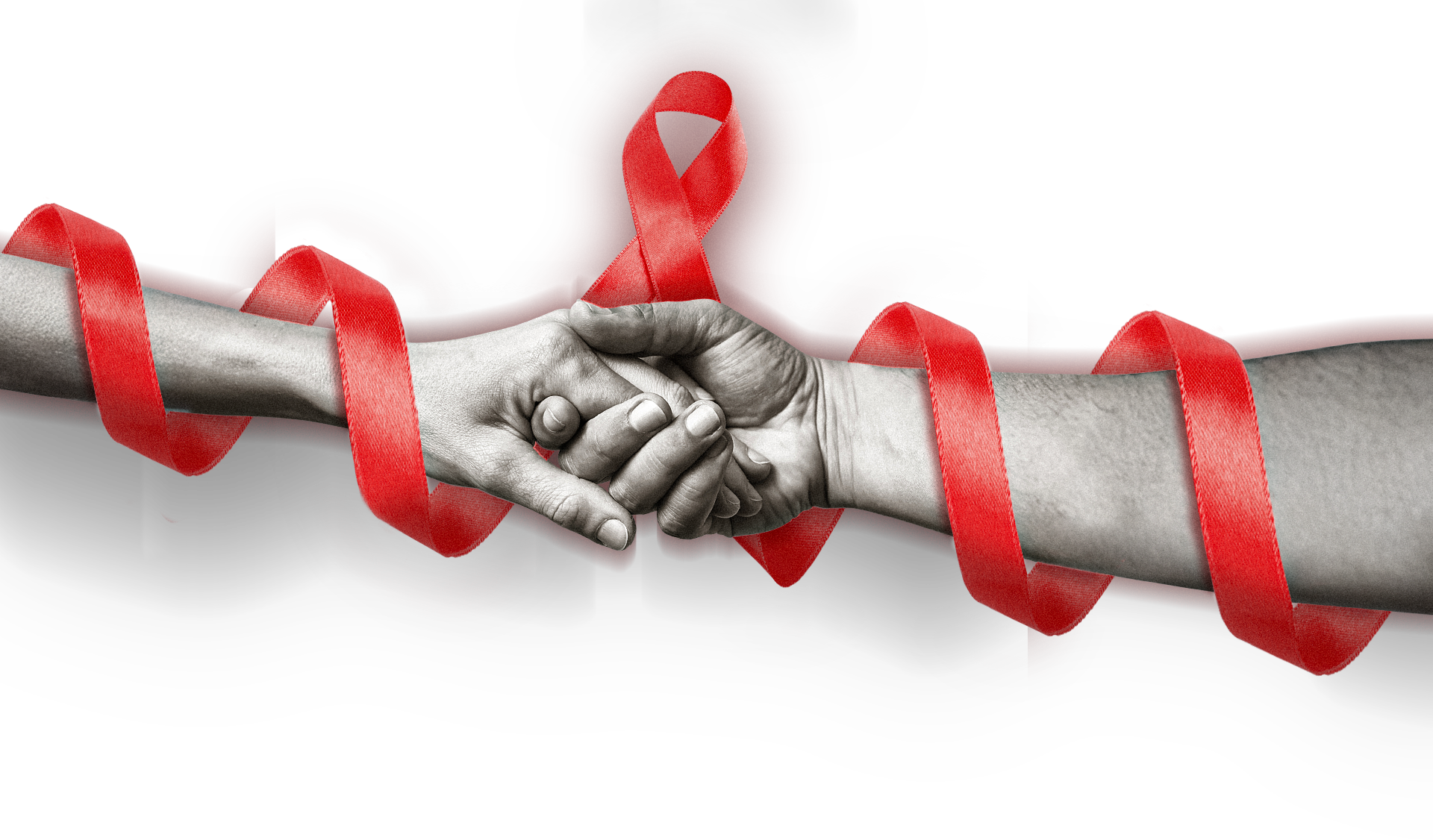 Mãos dadas com laço vermelho